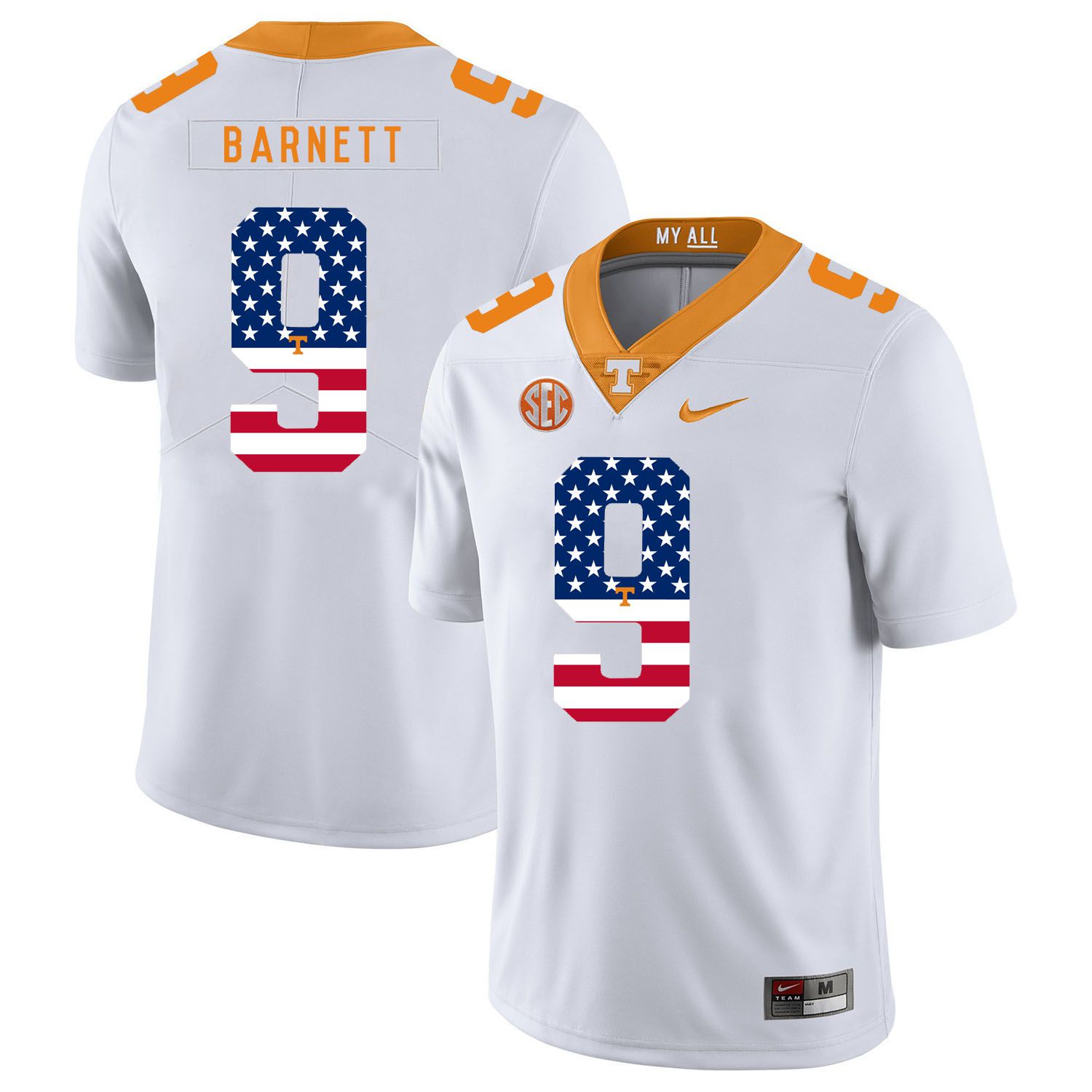 Men Tennessee Volunteers #9 Barnett White Flag Customized NCAA Jerseys